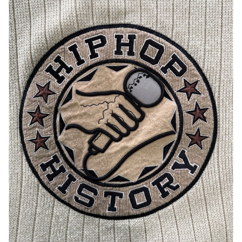 Hip Hop History Graphic Y2K Ribbed Knit Sweater Mens Colorblock Raglan Size XL - Picture 4 of 10